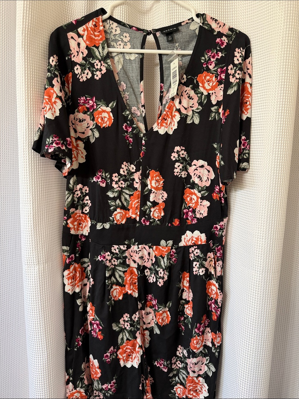 torrid Black Floral Romper with Orange & Pink Roses